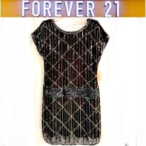 FOREVER 21 Black/silver allover Sequin embellished Mini Dress sizeS NWT